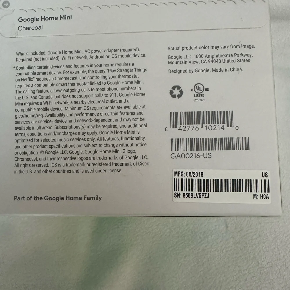NWT GOOGLE HOME MINI CHARCOAL